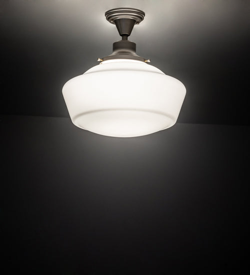 Meyda Lighting Revival 16" Nickel Schoolhouse Semi-flush Mount Light With White Opal Traditional Globe Shade Glass