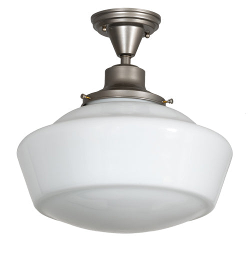 Meyda Lighting Revival 16" Nickel Schoolhouse Semi-flush Mount Light With White Opal Traditional Globe Shade Glass