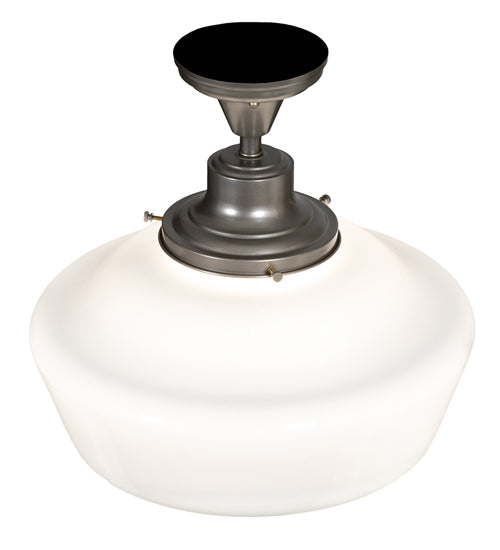 Meyda Lighting Revival 16" Nickel Schoolhouse Semi-flush Mount Light With White Opal Traditional Globe Shade Glass