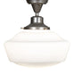 Meyda Lighting Revival 16" Nickel Schoolhouse Semi-flush Mount Light With White Opal Traditional Globe Shade Glass