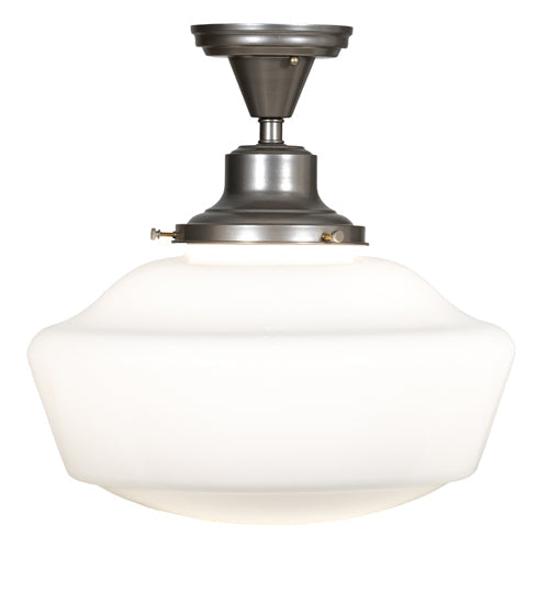 Meyda Lighting Revival 16" Nickel Schoolhouse Semi-flush Mount Light With White Opal Traditional Globe Shade Glass