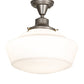 Meyda Lighting Revival 16" Nickel Schoolhouse Semi-flush Mount Light With White Opal Traditional Globe Shade Glass