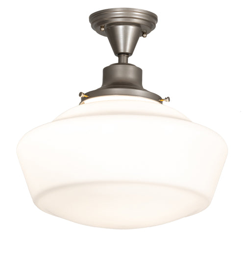 Meyda Lighting Revival 16" Nickel Schoolhouse Semi-flush Mount Light With White Opal Traditional Globe Shade Glass