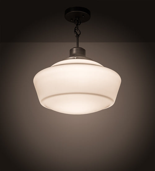 Meyda Lighting Revival 16" Pewter Schoolhouse Pendant Light With White Opal Shade Glass