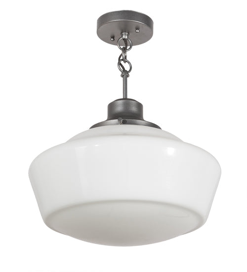 Meyda Lighting Revival 16" Pewter Schoolhouse Pendant Light With White Opal Shade Glass