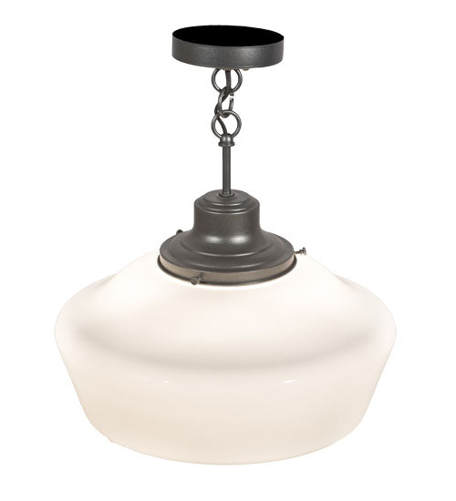 Meyda Lighting Revival 16" Pewter Schoolhouse Pendant Light With White Opal Shade Glass