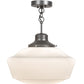 Meyda Lighting Revival 16" Pewter Schoolhouse Pendant Light With White Opal Shade Glass