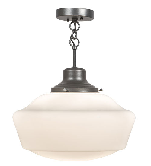 Meyda Lighting Revival 16" Pewter Schoolhouse Pendant Light With White Opal Shade Glass