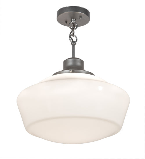 Meyda Lighting Revival 16" Pewter Schoolhouse Pendant Light With White Opal Shade Glass