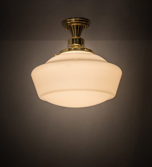 Meyda Lighting Revival 16" Polished Brass Schoolhouse Flush Mount Light With White Traditional Globe Shade Glass
