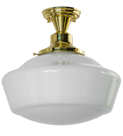 Meyda Lighting Revival 16" Polished Brass Schoolhouse Flush Mount Light With White Traditional Globe Shade Glass