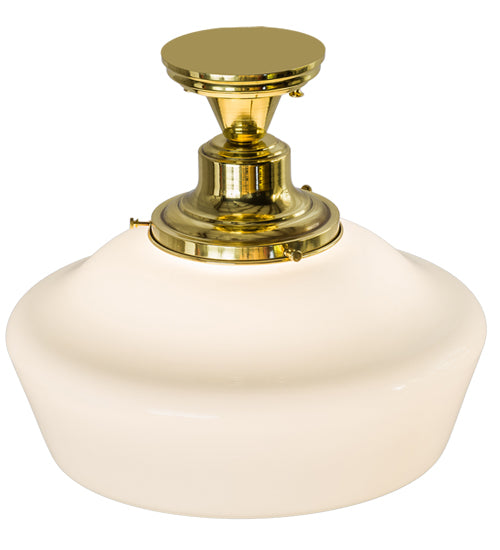 Meyda Lighting Revival 16" Polished Brass Schoolhouse Flush Mount Light With White Traditional Globe Shade Glass
