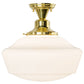Meyda Lighting Revival 16" Polished Brass Schoolhouse Flush Mount Light With White Traditional Globe Shade Glass