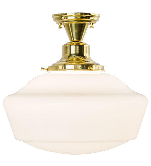 Meyda Lighting Revival 16" Polished Brass Schoolhouse Flush Mount Light With White Traditional Globe Shade Glass