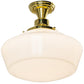 Meyda Lighting Revival 16" Polished Brass Schoolhouse Flush Mount Light With White Traditional Globe Shade Glass