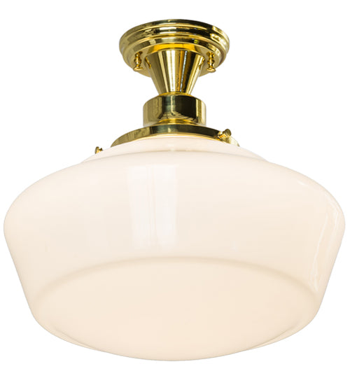 Meyda Lighting Revival 16" Polished Brass Schoolhouse Flush Mount Light With White Traditional Globe Shade Glass