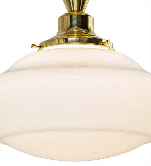 Meyda Lighting Revival 16" Polished Brass Schoolhouse Flush Mount Light With White Traditional Globe Shade Glass