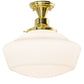 Meyda Lighting Revival 16" Polished Brass Schoolhouse Flush Mount Light With White Traditional Globe Shade Glass