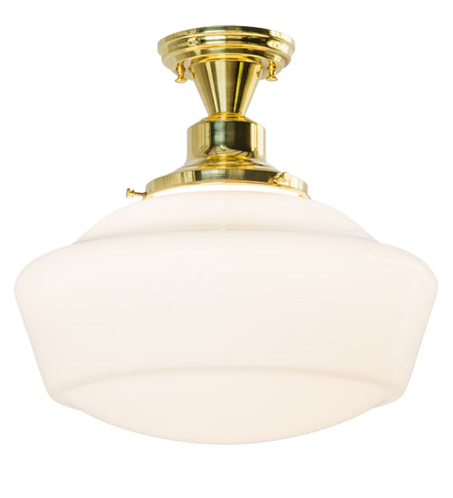 Meyda Lighting Revival 16" Polished Brass Schoolhouse Flush Mount Light With White Traditional Globe Shade Glass
