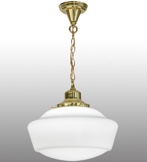 Meyda Lighting Revival 16" Polished Brass Schoolhouse Pendant Light With White Traditional Globe Shade Glass