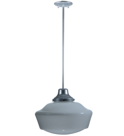 Meyda Lighting Revival 16" Sparkle Silver Schoolhouse Pendant Light With White Opal Traditional Globe Shade Glass