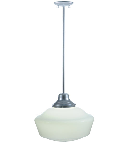 Meyda Lighting Revival 16" Sparkle Silver Schoolhouse Pendant Light With White Opal Traditional Globe Shade Glass