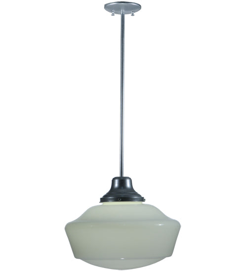 Meyda Lighting Revival 16" Sparkle Silver Schoolhouse Pendant Light With White Opal Traditional Globe Shade Glass