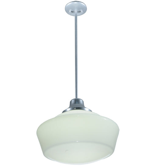 Meyda Lighting Revival 16" Sparkle Silver Schoolhouse Pendant Light With White Opal Traditional Globe Shade Glass