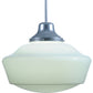 Meyda Lighting Revival 16" Sparkle Silver Schoolhouse Pendant Light With White Opal Traditional Globe Shade Glass