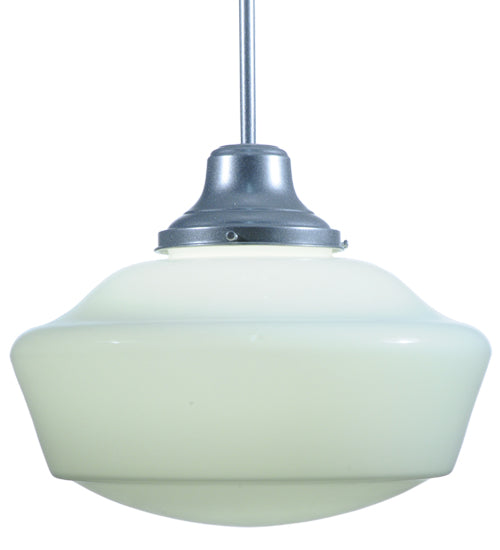 Meyda Lighting Revival 16" Sparkle Silver Schoolhouse Pendant Light With White Opal Traditional Globe Shade Glass