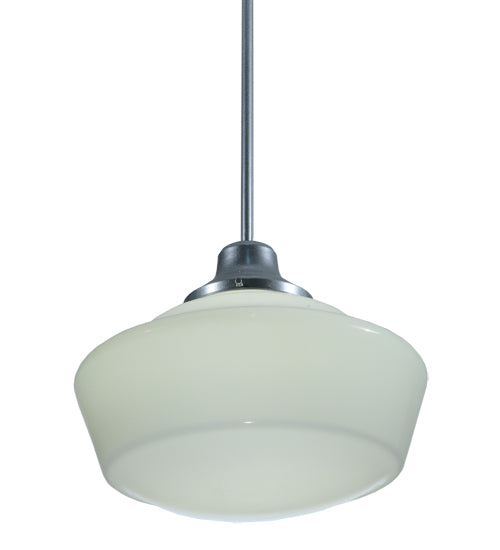 Meyda Lighting Revival 16" Sparkle Silver Schoolhouse Pendant Light With White Opal Traditional Globe Shade Glass