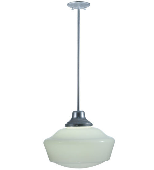 Meyda Lighting Revival 16" Sparkle Silver Schoolhouse Pendant Light With White Opal Traditional Globe Shade Glass
