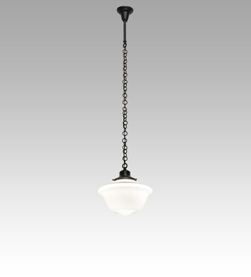 Meyda Lighting Revival 16" Textured Black Schoolhouse Traditional Pendant Light With White Opal Globe Shade Glass