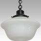 Meyda Lighting Revival 16" Textured Black Schoolhouse Traditional Pendant Light With White Opal Globe Shade Glass