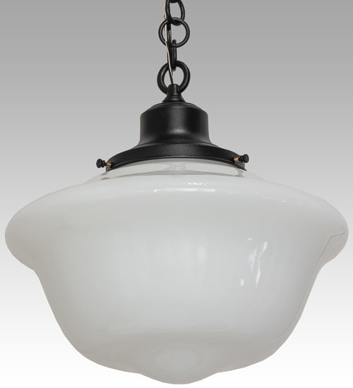 Meyda Lighting Revival 16" Textured Black Schoolhouse Traditional Pendant Light With White Opal Globe Shade Glass