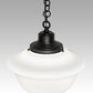 Meyda Lighting Revival 16" Textured Black Schoolhouse Traditional Pendant Light With White Opal Globe Shade Glass
