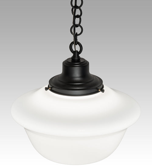 Meyda Lighting Revival 16" Textured Black Schoolhouse Traditional Pendant Light With White Opal Globe Shade Glass