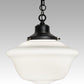 Meyda Lighting Revival 16" Textured Black Schoolhouse Traditional Pendant Light With White Opal Globe Shade Glass