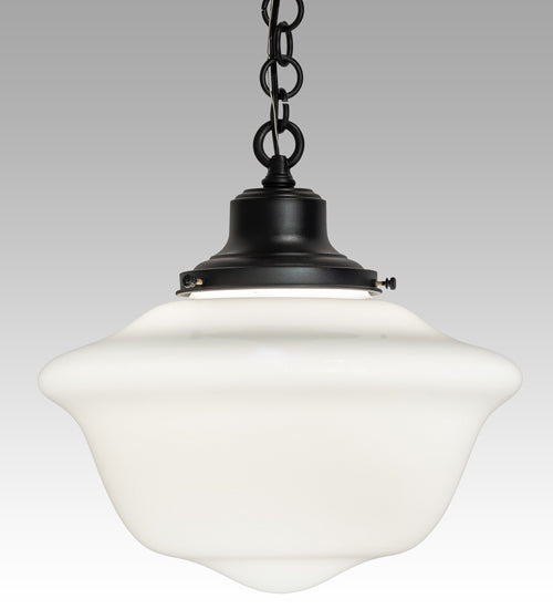Meyda Lighting Revival 16" Textured Black Schoolhouse Traditional Pendant Light With White Opal Globe Shade Glass