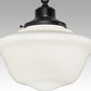 Meyda Lighting Revival 16" Textured Black Schoolhouse Traditional Pendant Light With White Opal Globe Shade Glass
