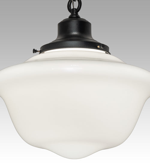 Meyda Lighting Revival 16" Textured Black Schoolhouse Traditional Pendant Light With White Opal Globe Shade Glass
