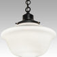 Meyda Lighting Revival 16" Textured Black Schoolhouse Traditional Pendant Light With White Opal Globe Shade Glass