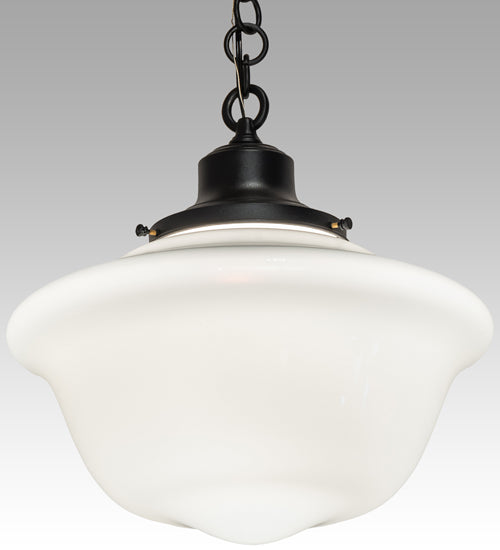 Meyda Lighting Revival 16" Textured Black Schoolhouse Traditional Pendant Light With White Opal Globe Shade Glass