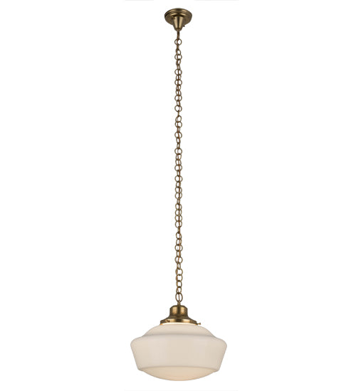 Meyda Lighting Revival 16" Transparent Brass Schoolhouse Pendant Light With Traditional Globe White Opal Shade Glass