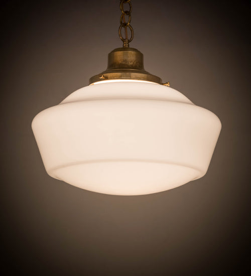 Meyda Lighting Revival 16" Transparent Brass Schoolhouse Pendant Light With Traditional Globe White Opal Shade Glass
