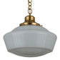 Meyda Lighting Revival 16" Transparent Brass Schoolhouse Pendant Light With Traditional Globe White Opal Shade Glass