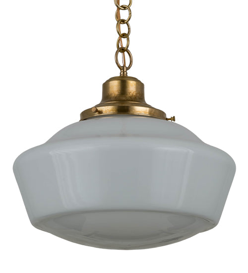 Meyda Lighting Revival 16" Transparent Brass Schoolhouse Pendant Light With Traditional Globe White Opal Shade Glass