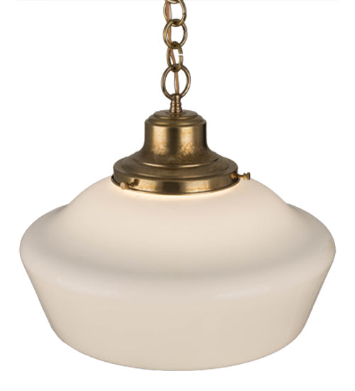 Meyda Lighting Revival 16" Transparent Brass Schoolhouse Pendant Light With Traditional Globe White Opal Shade Glass