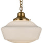 Meyda Lighting Revival 16" Transparent Brass Schoolhouse Pendant Light With Traditional Globe White Opal Shade Glass