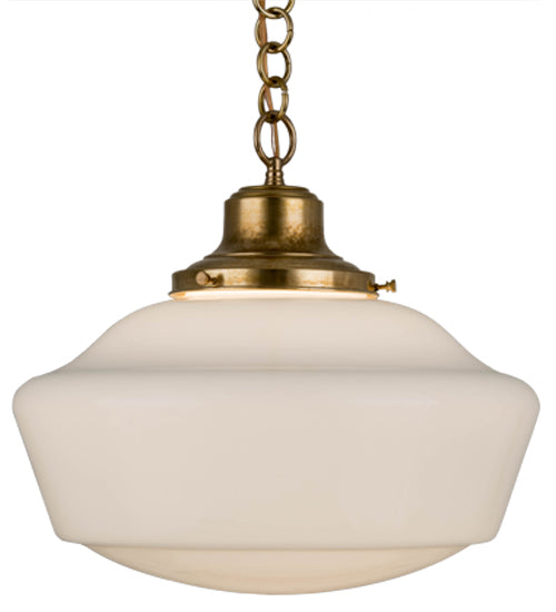 Meyda Lighting Revival 16" Transparent Brass Schoolhouse Pendant Light With Traditional Globe White Opal Shade Glass